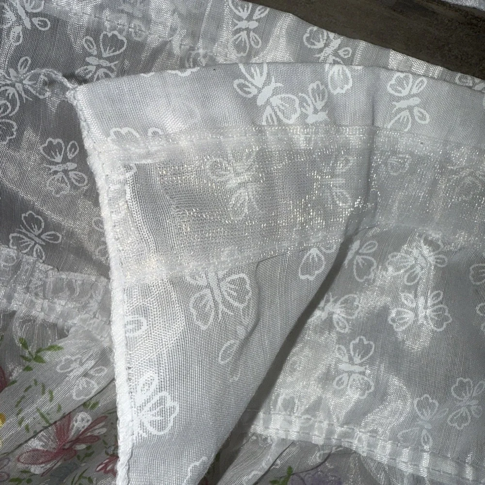 VTG KK Home Innovations Pair White Window Curtain Panels Floral Butterfly 48X11